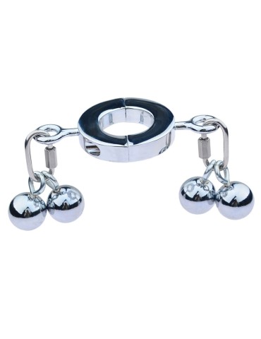 Ballstretcher en métal avec 4 Boules Big Testicle M 32mm - Hauteur 20mm - Poids 640g Argenté