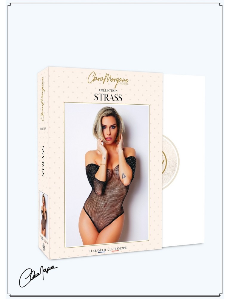 Body noir avec manches 3/4 - Le Numéro 2 - Collection Strass - CM98003