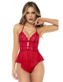 Body rouge effet babydoll et string assorti - MAL7445RED