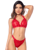 Ensemble sexy 2 pièces en dentelle romantique avec haut et string assorti - MAL8971RED