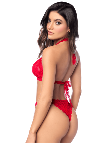 Ensemble sexy 2 pièces en dentelle romantique avec haut et string assorti - MAL8971RED 2