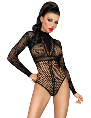 Body noir manches longues fantaisie Spicy whisper - PH0099BLK