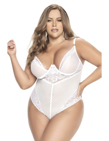 Body string grande taille ouvert à l'entrejambe, en dentelle blanche - MAL8674XWHT 2