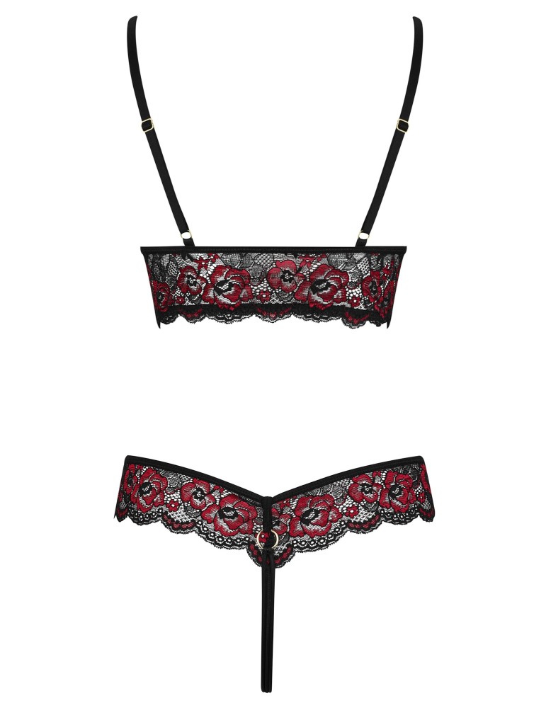 Body string en dentelle florale bicolore et résille - R2642859