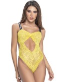 Body string en dentelle florale jaune et bretelles larges élastiques - MAL8693YLW
