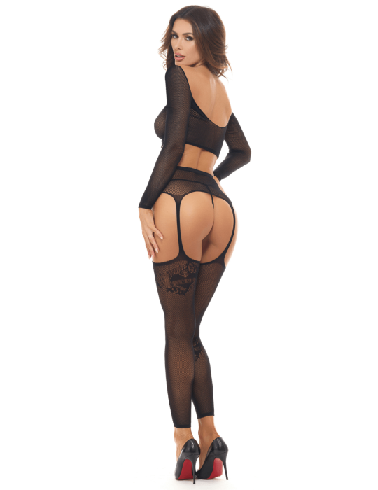 Ensemble 2 pièces, top et bas porte jarretelles - REN7117-BLK