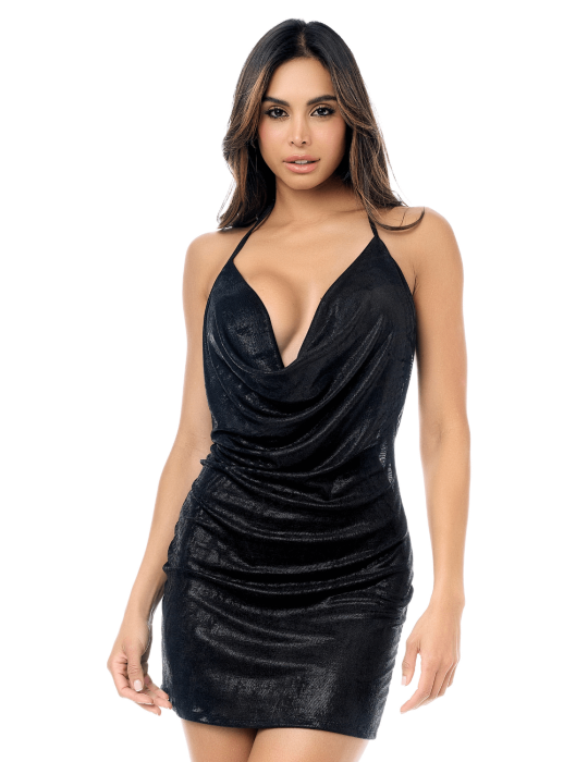 Mini-robe sexy noire scintillante dos nu décolleté bénitier - MAL40018SHBK Mini-robe sexy noire scintillante dos nu décolleté bénitier - MAL40018SHBK
