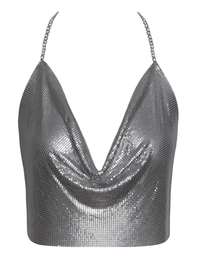 Top métallisé argenté à chaînes - R24504966001