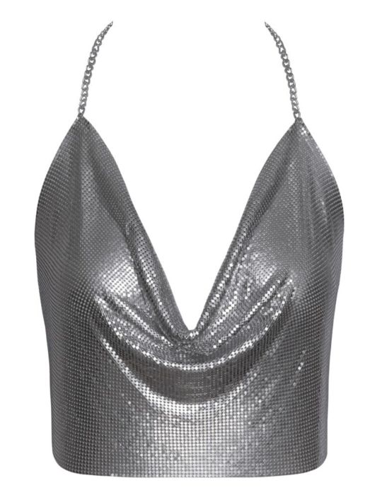 Top métallisé argenté à chaînes - R24504966001
