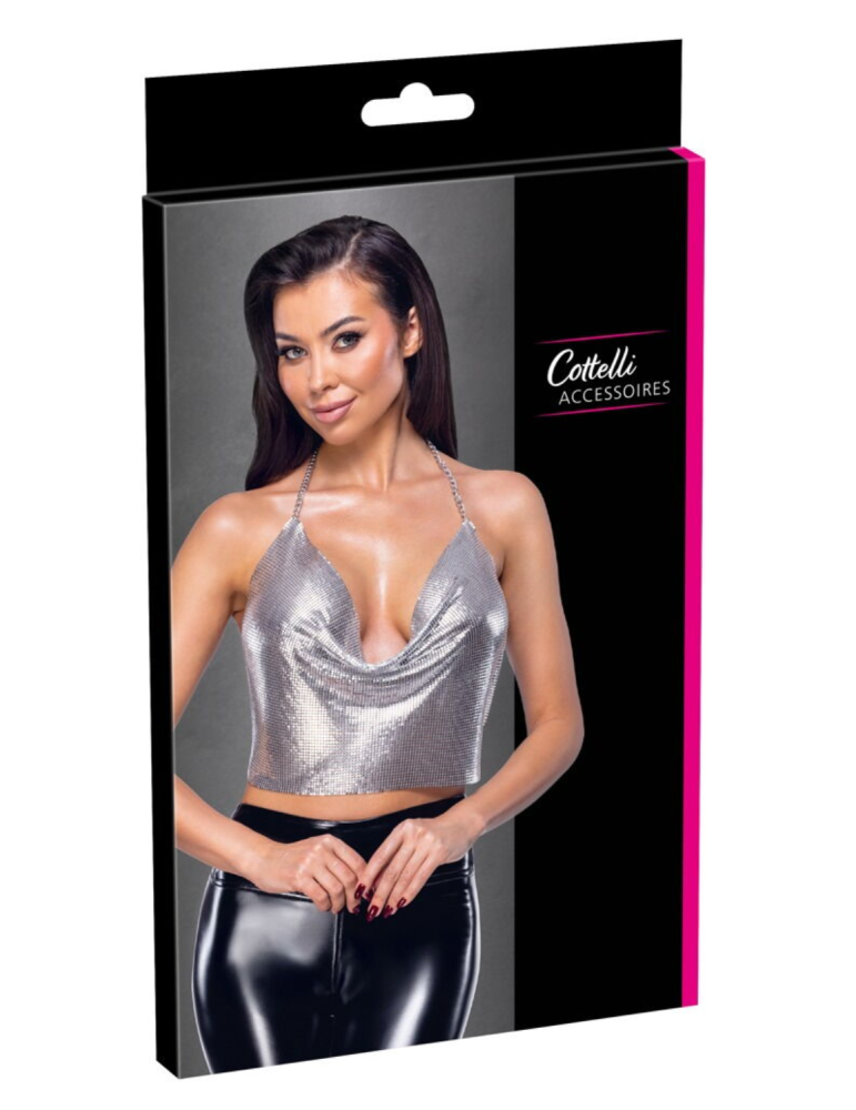 Top métallisé argenté à chaînes - R24504966001