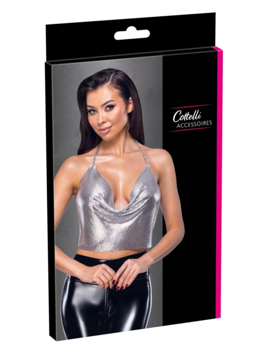 Top métallisé argenté à chaînes - R24504966001