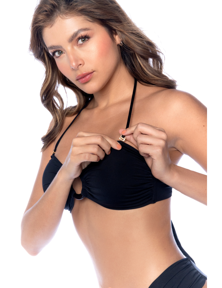 Bikini Bandeau Noir avec Anneau Central - MAL67124BLK