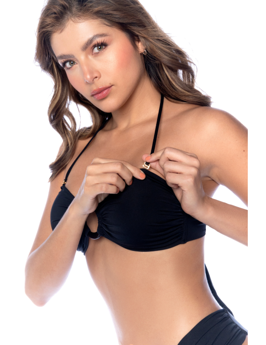 Bikini Bandeau Noir avec Anneau Central - MAL67124BLK