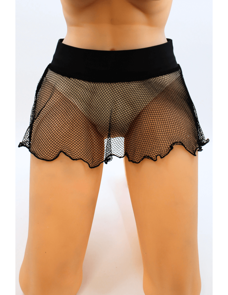 Mini jupe noire en résille large transparente Sofia - LSN4 Mini jupe noire en résille large transparente Sofia - LSN4