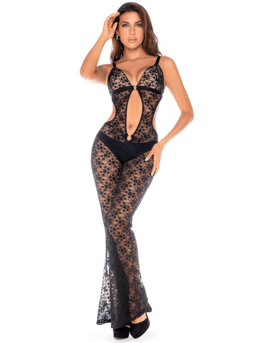 Combinaison/robe ajourée en dentelle noire - MAL1914BLK Combinaison/robe ajourée en dentelle noire - MAL1914BLK