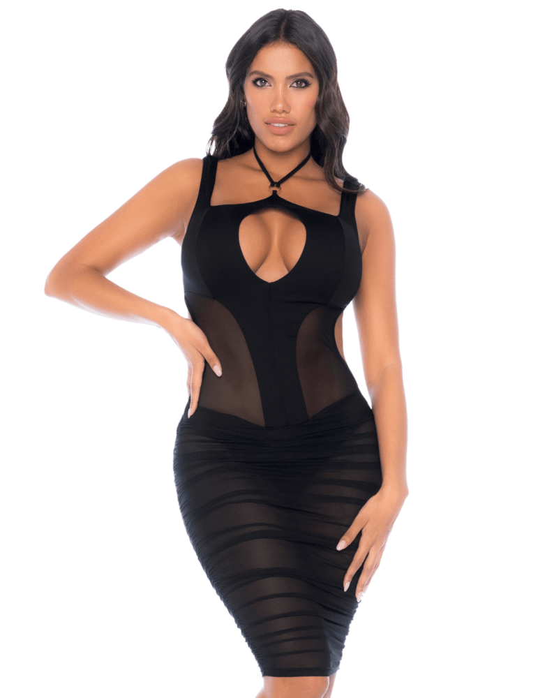 Robe noire semi transparente dos nu - MAL40014BLK
