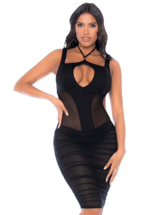 Robe noire semi transparente dos nu - MAL40014BLK