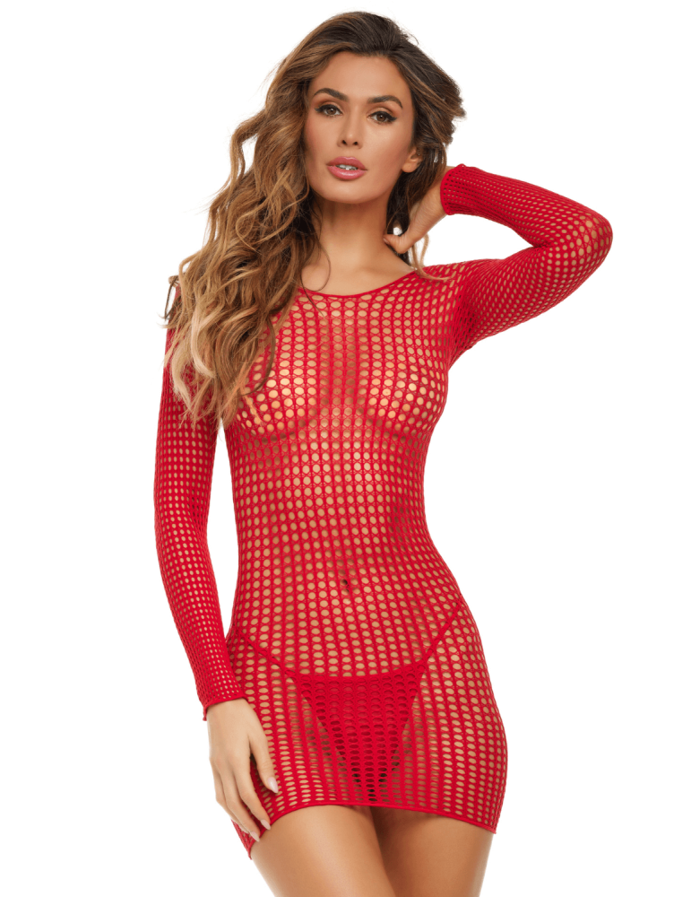 Robe résille fantaisie rouge - REN7107-RED Robe résille fantaisie rouge - REN7107-RED