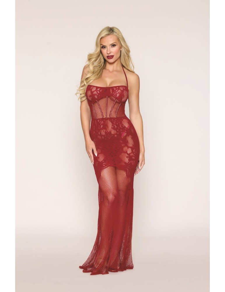Nuisette longue en résille rouge - DG0487RED