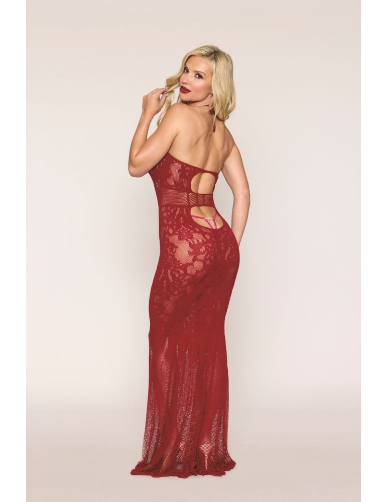 Nuisette longue en résille rouge - DG0487RED