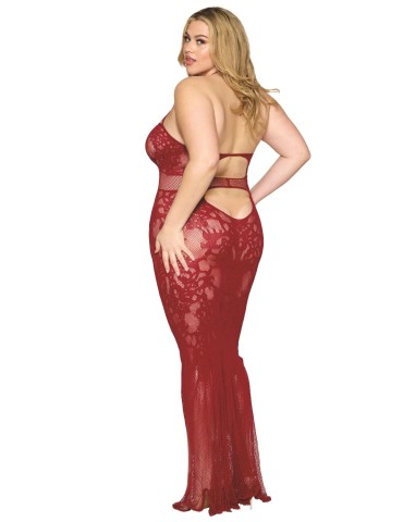 Nuisette longue grande taille en résille rouge - DG0487XRED 2