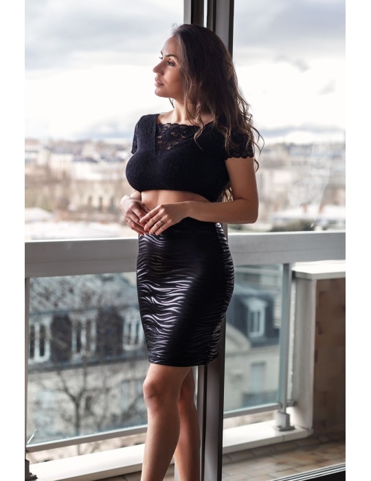 Jupe longue noire imprimé zébré Emma - LSS2-LBLK Jupe longue noire imprimé zébré Emma - LSS2-LBLK