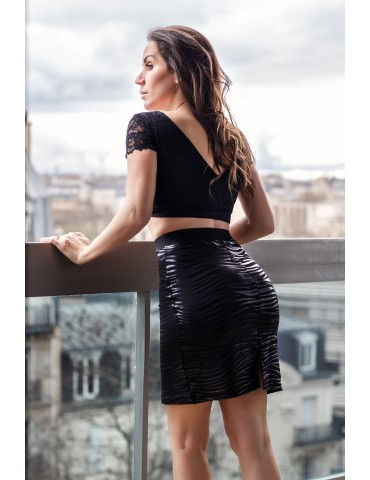 Jupe longue noire imprimé zébré Emma - LSS2-LBLK 2