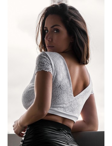 Top sexy court blanc bi matière réversible - LTK2-WHT 2