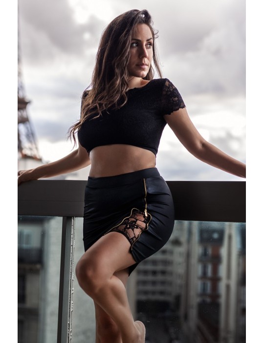 Jupe courte noire Kyra avec zip fonctionnel sur le côté - LDC07BLK Jupe courte noire Kyra avec zip fonctionnel sur le côté - LDC07BLK