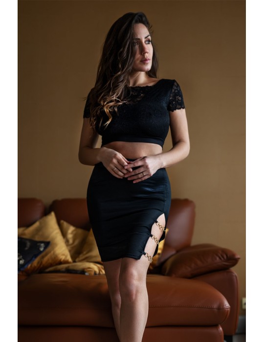 Jupe courte noire Elena fendue sur le côté - LDC08BLK Jupe courte noire Elena fendue sur le côté - LDC08BLK