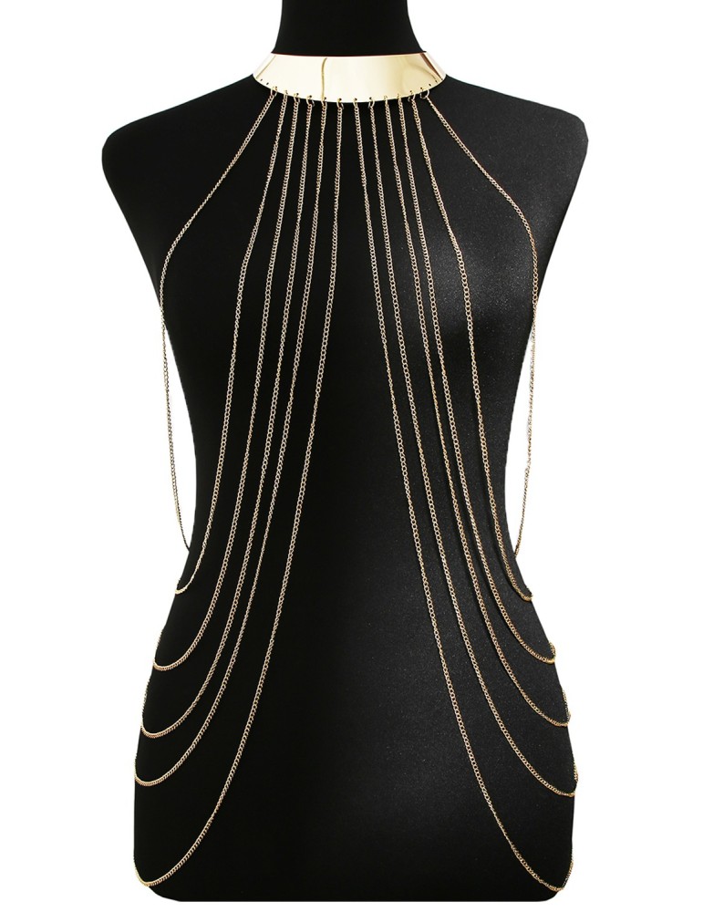 Bijou Tour de cou avec chaines de corps doré - BCHA001GLD Bijou Tour de cou avec chaines de corps doré - BCHA001GLD
