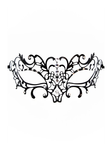 Masque vénitien Elena rigide noir  avec strass  - HMJ-003BK