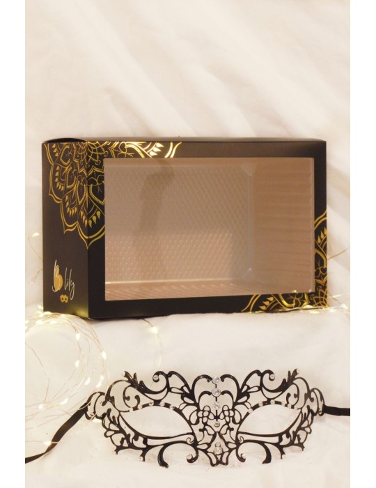 Masque vénitien Elena rigide noir  avec strass  - HMJ-003BK