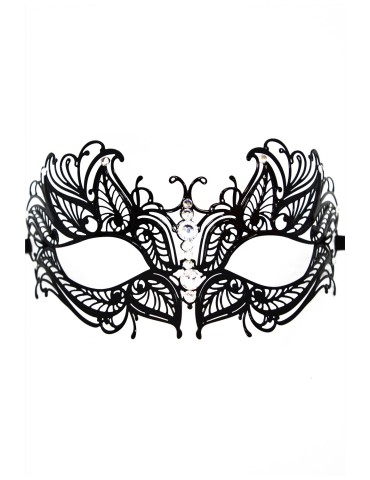 Masque vénitien Greta rigide noir avec strass  -  HMJ-005BK