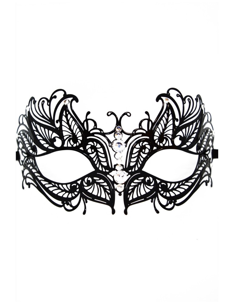 Masque vénitien Greta rigide noir avec strass  -  HMJ-005BK Masque vénitien Greta rigide noir avec strass  -  HMJ-005BK