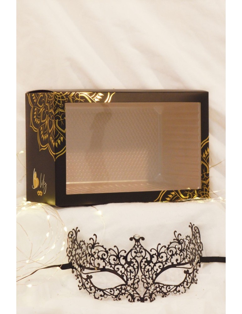 Masque vénitien Chiara rigide noir avec strass  - HMJ-016BK