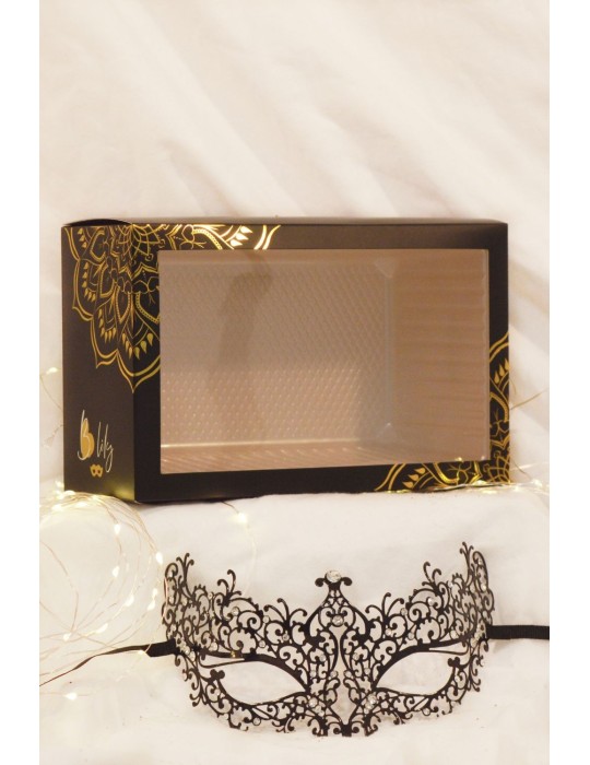 Masque vénitien Chiara rigide noir avec strass  - HMJ-016BK