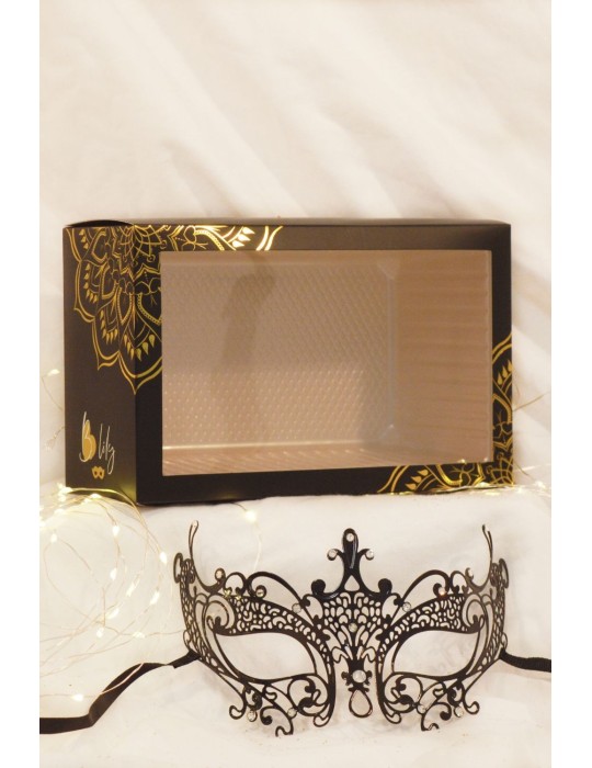 Masque vénitien Lucia rigide noir  avec strass  - HMJ-030BK