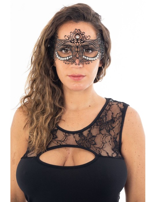 Masque vénitien Ornella rigide noir avec strass  - HMJ-031BK
