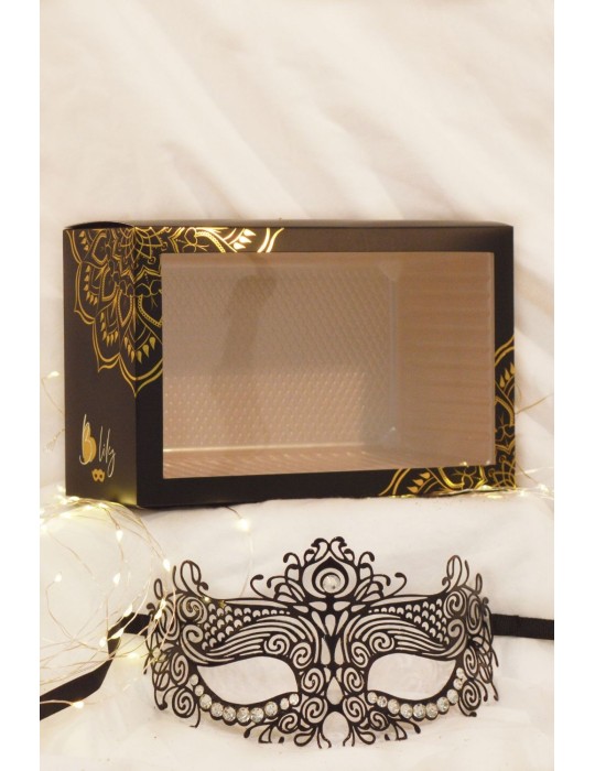 Masque vénitien Ornella rigide noir avec strass  - HMJ-031BK