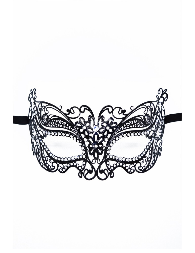 Masque vénitien Alba rigide noir avec strass  - HMJ-039BK Masque vénitien Alba rigide noir avec strass  - HMJ-039BK