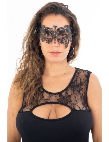 Masque vénitien Bianca rigide doré avec strass - HMJ-047BK 2