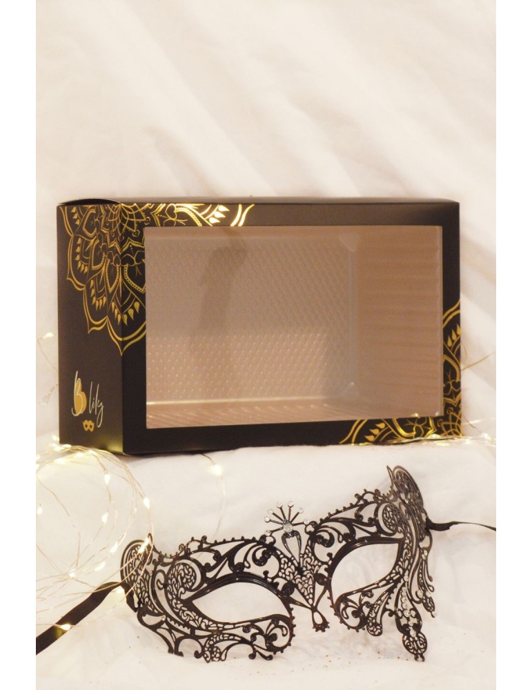 Masque vénitien Bianca rigide doré avec strass - HMJ-047BK