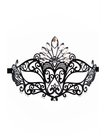 Masque vénitien Gemma rigide noir avec strass - HMJ-055BK