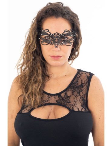 Masque vénitien Gaia rigide noir avec strass - HMJ-061BK 2