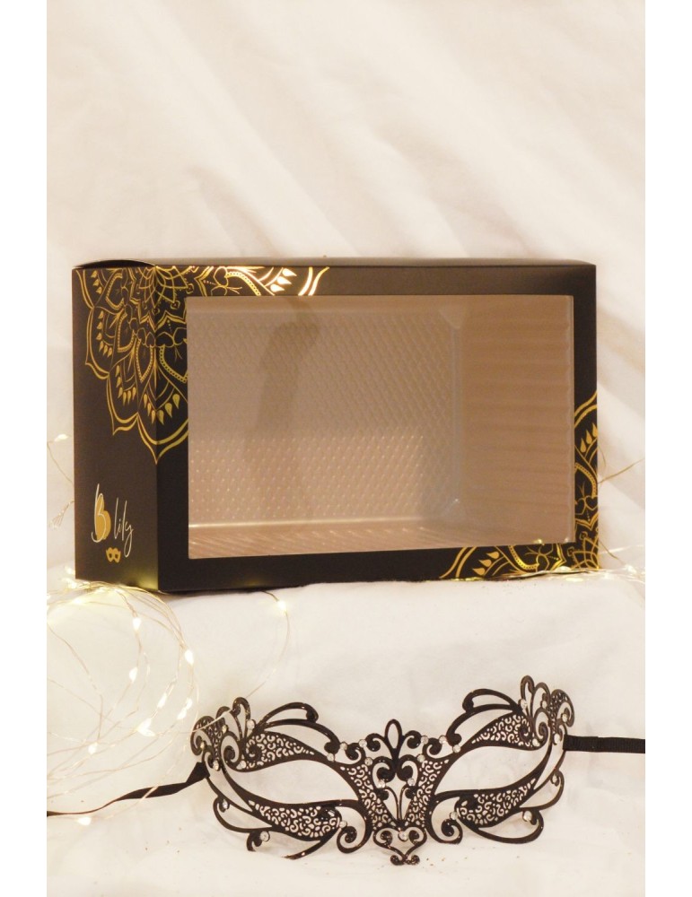 Masque vénitien Gaia rigide noir avec strass - HMJ-061BK