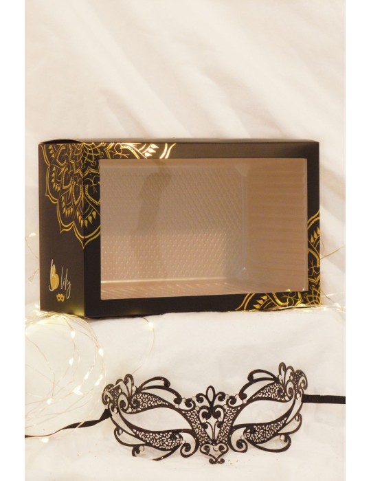 Masque vénitien Gaia rigide noir avec strass - HMJ-061BK