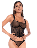 Top style corset en large résille et tanga - MAL2796BLK