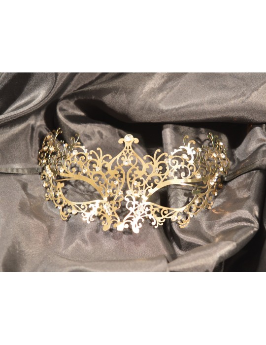 Masque vénitien Chiara rigide doré avec strass - HMJ-016B Masque vénitien Chiara rigide doré avec strass - HMJ-016B