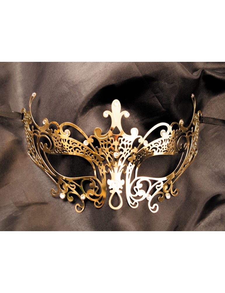 Masque vénitien Lucia rigide doré avec strass - HMJ-030B Masque vénitien Lucia rigide doré avec strass - HMJ-030B